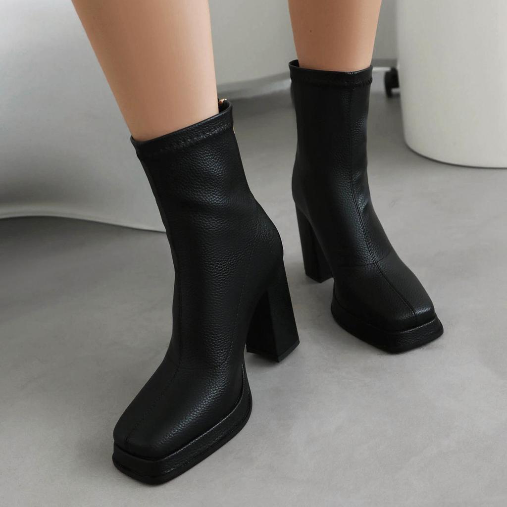 lenkisen ПУ Осенне-зимняя обувь Экстремально высокие каблуки Ботинки на платформе Сохраняют тепло Сексуальные ботильоны для вечеринок