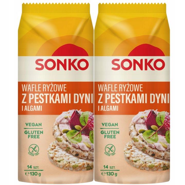 Sonko Wafle ryżowe z pestkami dyni i algami morskimi 130 g (14 sztuk) x 2 sztuk