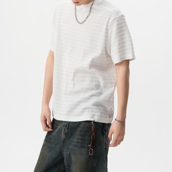 Мужская футболка с круглым вырезом и коротким рукавом, с 3D-полосатым жаккардовым узором, однотонная свободная летняя повседневная футболка