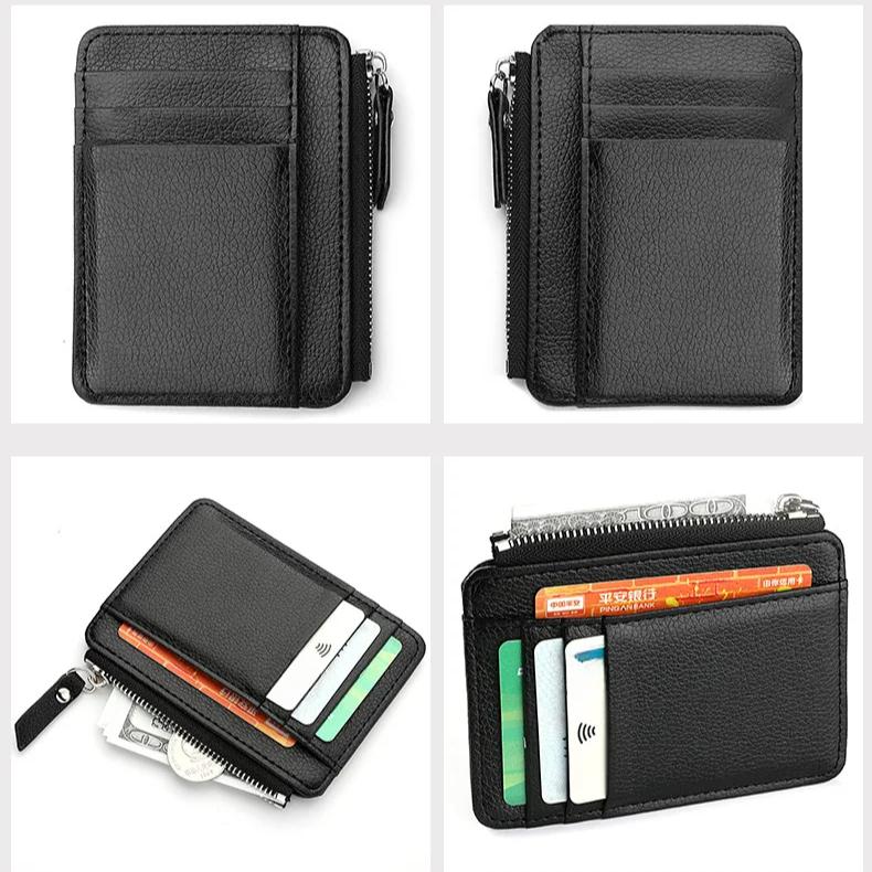 Мини кошелек для кредитных карт, держатель для ID-карт, маленький мужской кошелек, тонкий карман, короткий кошелек на молнии для монет