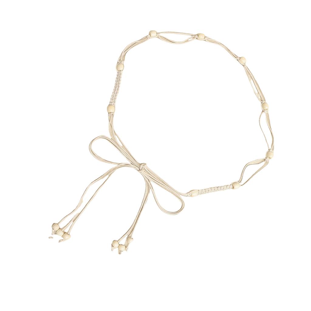 Bohemian Braided Waist Belt Decorative Waist Chain for Women Adjustable Cotton Thread Belt with Wood Beads