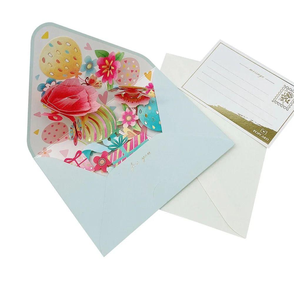 Romantic Flower Birthday Christmas Card with Envelope Flowers Postcard Wedding Party Invitation
