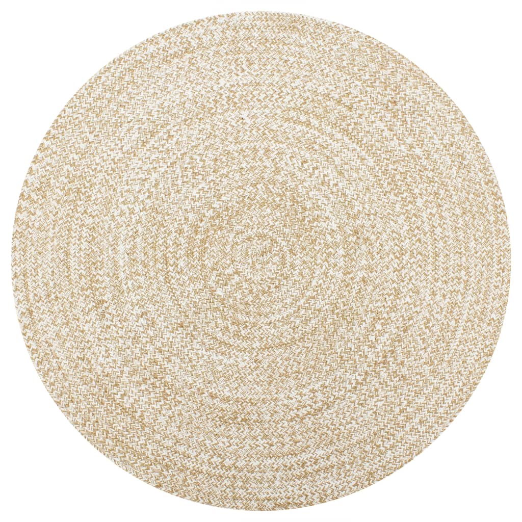 Handmade Jute Rug in White and Natural Color 90 cm