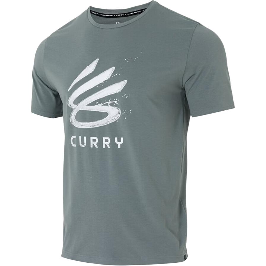 Under Armour T Shirts Men's Gray Green Crew Neck Moderate Straight Fit
