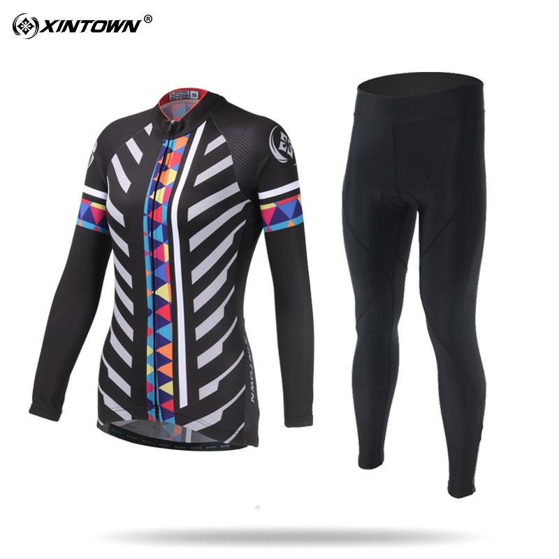 XINTOWN Womens Long Sleeve Cycling Jersey Set Breathable Biking Suit Road Riding