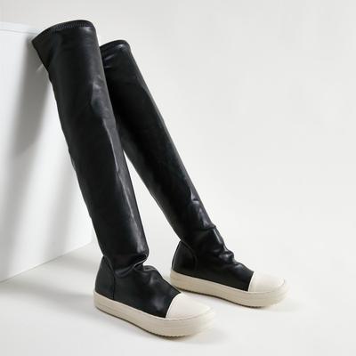 Стрейч ботфорты выше колена женские на толстой подошве платформе увеличивающие рост дизайнерские длинные сапоги большого размера на каждый день боты