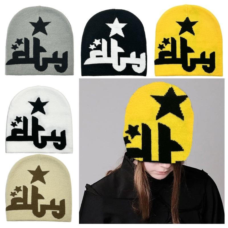 Повседневная жаккардовая шапка со звездами, вязаная ветрозащитная шапка для взрослых, осень-зима, для езды на велосипеде
