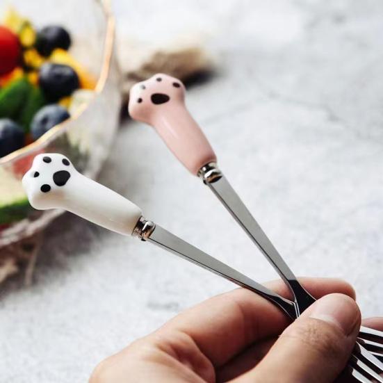 Вилка для торта, вилка в виде мультяшного кота, новинка, гладкие края, керамическая ручка, вилка для фруктов, десертов, лапши