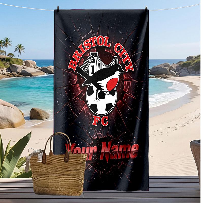Bristol City Personalized Printed Beach Towel Soccer Logo Support Custom Name Text Absorbent Towel For Sport Travel Special Gift