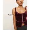 Spring New Women's Clothing French Sexy Style Lace Silm Four-Leaf Clover Decorative Buttons Velvet Spaghetti Straps Vest