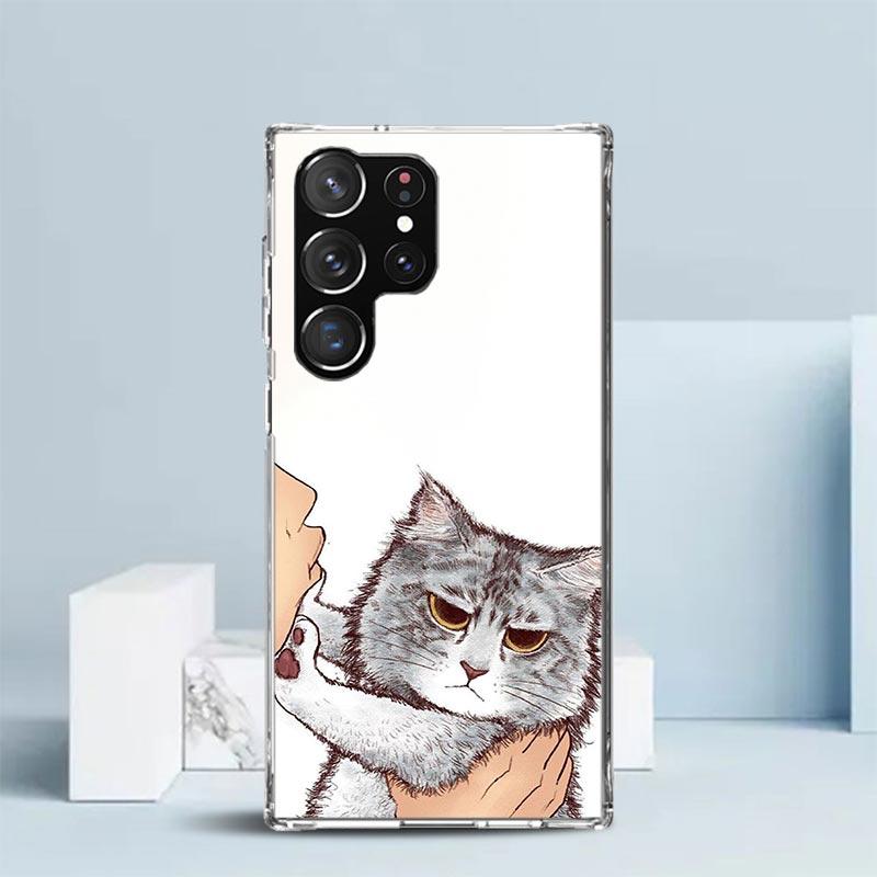 Чехол для телефона 'Поцелуй милого котенка' для Samsung Galaxy S24 S25 Edge S26 Ultra S22 S23 Plus S21 + S20 FE Мягкая задняя крышка из ТПУ Galaxy