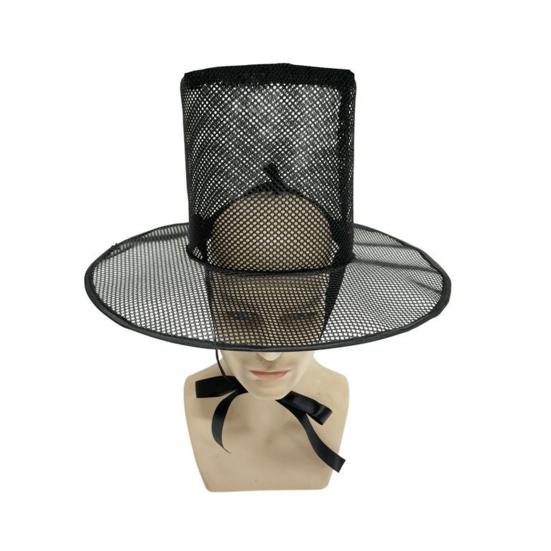 Light Burden-free Hat Vintage Korean Gat Hat, Black Mesh Wide Brim Joseon Dynasty Crisp Fabric Scholar with Neck Strap, Halloween Cosplay