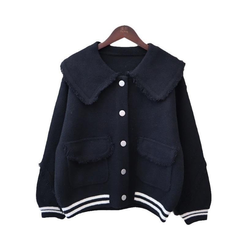 Вязаный двухсторонний кардиган с кукольным воротником и бахромой, новый свободный дизайн, темпераментная куртка-свитер для женщин на осень и зиму