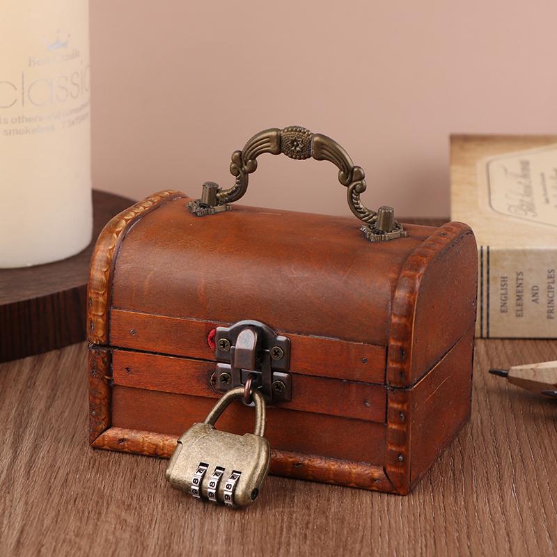 Ретро-деревянная шкатулка для хранения ожерелий, сережек, ювелирных изделий, запирающаяся паролем, коробка для хранения ключей, открывающаяся с помощью ключа, деревянная зелено-коричневая коробка с замком