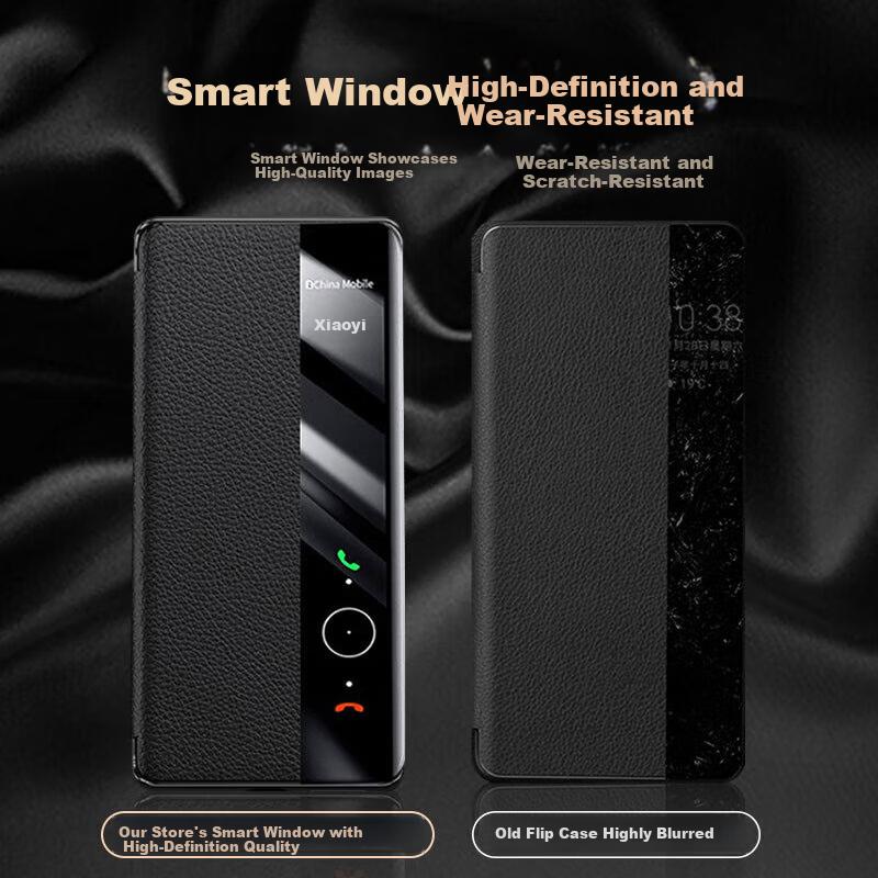 Edgar First Layer Genuine Leather Huawei Pura70 Ultra Phone Case Leather Flip Smart Window Luxury Full Coverage Shockproof Case