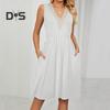 Women's Summer Dress V Neck Sleeveless Midi Dresses with Pockets Casual Boho Beach Vacation Sundresses