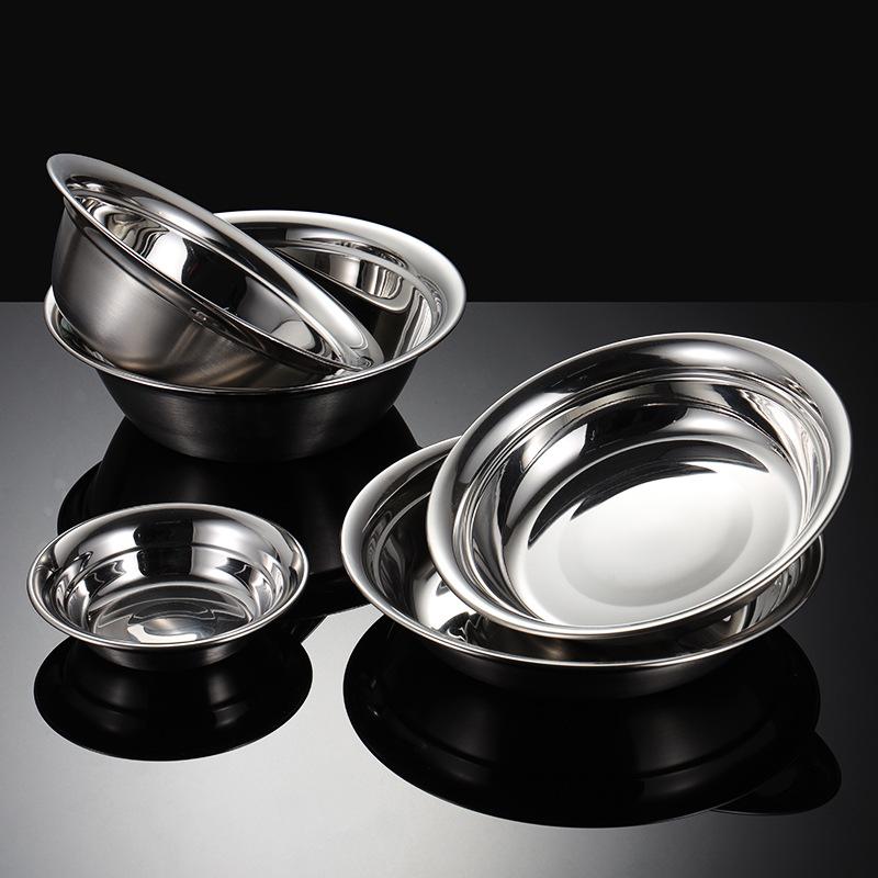 304 Stainless Steel Plate Thickened Deep Round Basin Vegetable Dish Deep Soup Basin Endoscopic Surface Outside Matte 06 Thick