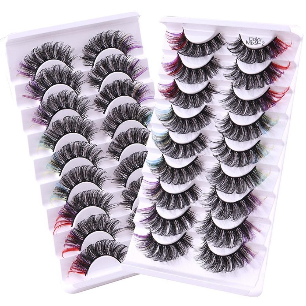 9 Pairs D Curl Colored Eyelashes Russian Long Thick Volume Fake Eye Lash Faux Mink Lashes Party