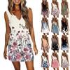 Women's Summer V-Neck Sleeveless Drawstring With Pocket Floral Print Casual Dresses