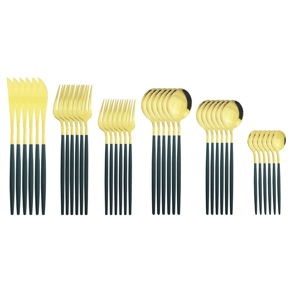 36pcs Mint Green Gold Mirror Dinnerware Set Cutlery Sets Stainless Steel Flatware Set Dinner Knife Forks Spoons Tableware Gifts