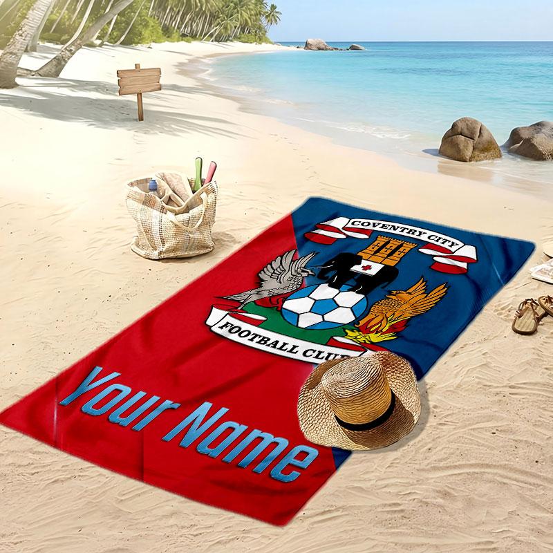 Coventry City FC Personalized Printed Beach Towel Soccer Logo Support Custom Name Text Absorbent Towel For Sport Travel Special Gift