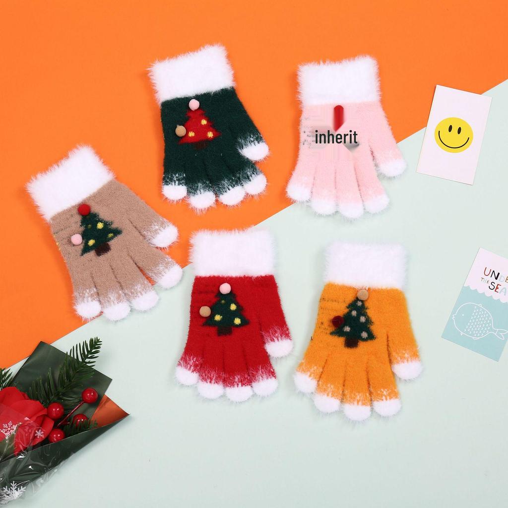 Теплые красные вязаные варежки для девочек, милый и уютный рождественский подарок, возраст 4-8 лет