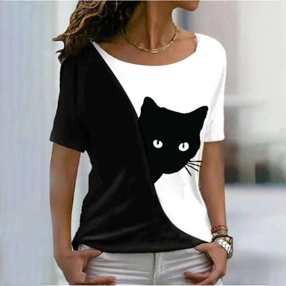 Модные футболки для женщин Harajuku повседневные топы 3D Kawaii Cat Printing Oversize женские забавные футболки с коротким рукавом летние топы 2024