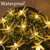 Solar Dragonfly String Light 50LED Garden Stake Lights Waterproof Outdoor Twinkle Fairy Lights for Trees Patio Fence Christmas Decor