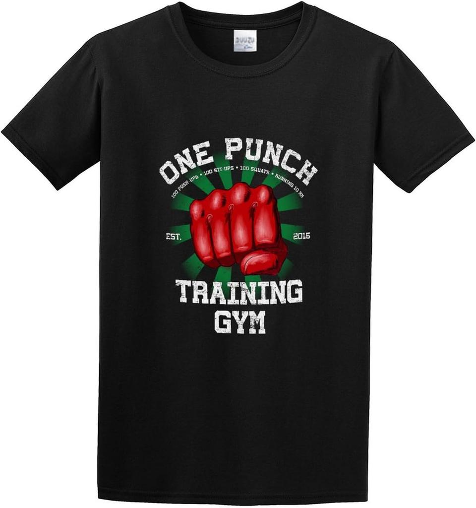 Men's Round Neck T Shirttar One Punch Gym Cotton Comfortable Fabrics to accompany You All Summer Black