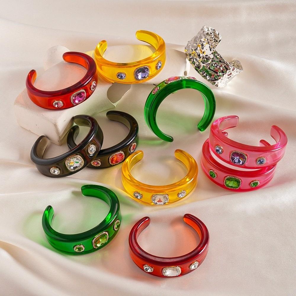 Smudging Irregular Wide Open Bracelet Bohemian Dopamine Hand Ring Acrylic Rhinestone Bangle Women