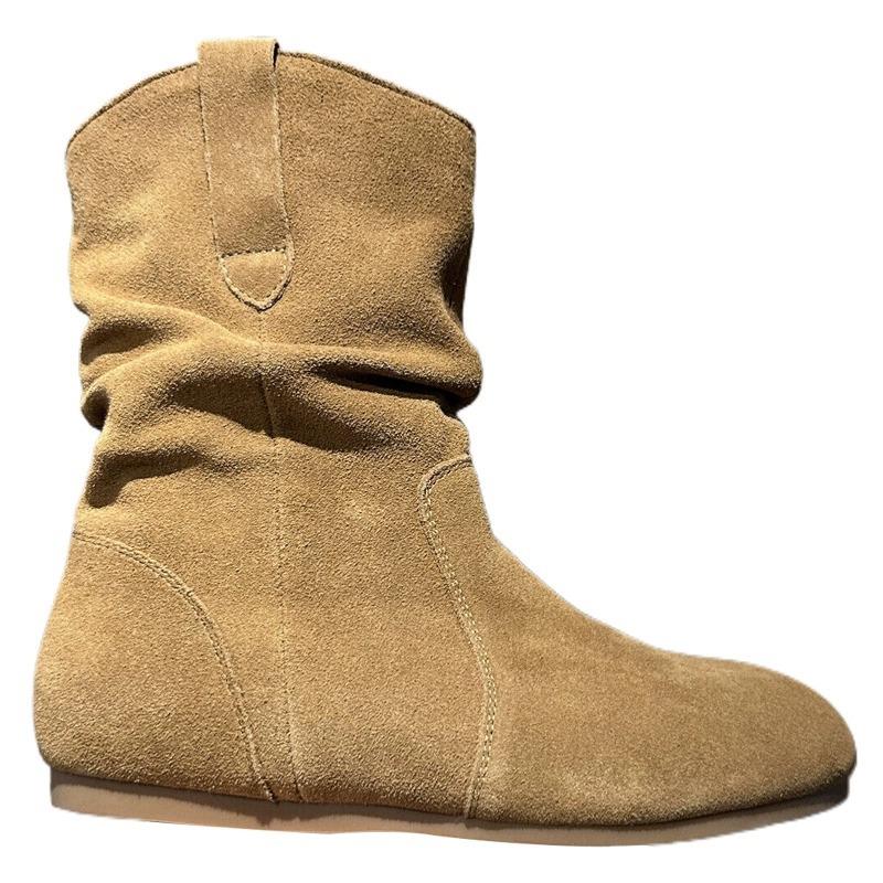 Короткие женские сапоги с плиссировкой и матовой мягкой подошвой, длинные сапоги с юбкой и рукавами