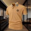 Business Polo Shirt,2button collar,checkered color-blocked collar and cuffs,soft and lightweight,ideal for professional settings and client meetings