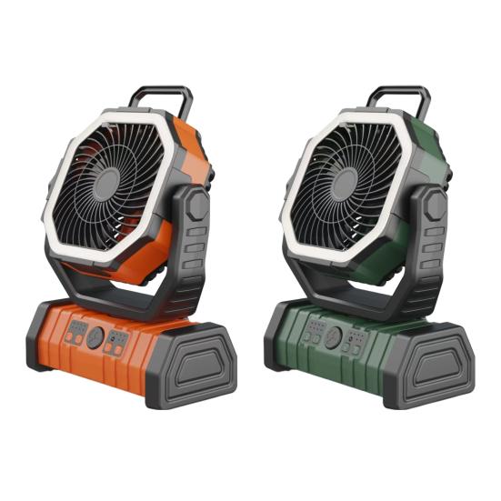 Camping Fan Rechargeable 20000mAh Battery Operated Portable Fan with LED Light Remote Control Power Bank Function 4-speed 270-degree Rotation Desk
