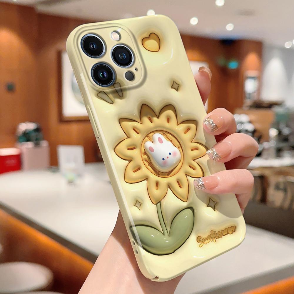 Для iPhone 16 15 14 Samsung S23 A52 A33 A73 A53 Huawei Xiaomi Redmi OPPO Vivo милый кролик красивый цветочный дизайн полная камера защитный жесткий чехол для телефона