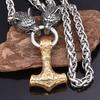 European And American Viking Stainless Steel Wolf Head Thor 'S Hammer Pendant Necklace Men 'S Stainless Steel Necklace Jewelry 