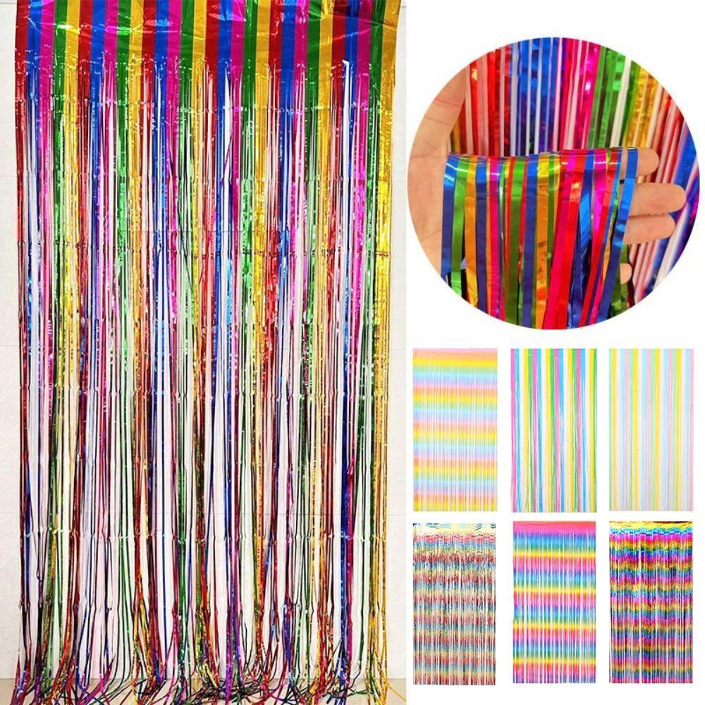 Sparkling Rainbow Foil Fringe Curtain Gradient Macaron Party Decoration Halloween Christmas Theme