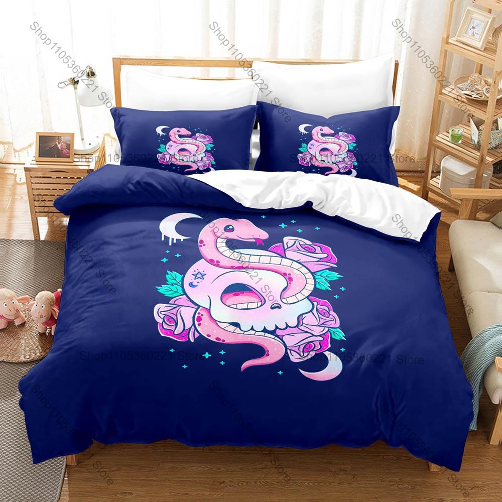 Dreamy Pastel Tone Witchy Cat Skull Collage Cute Spooky Gothic Art Bedding Set 1 Duvet Cover + 2 Pillowcases Alternative Style