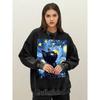 Beautiful Starry Sky Vortex Love Cat Oil Painting Prints Pullover Women Loose Cotton Washed Sweatshirt Vintage O-Neck