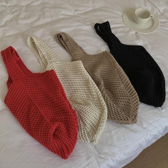Knitted Handbag with Convenient Structure Solid Color Spacious Beach Bag Exotic Vacation Roomy Tote Bag