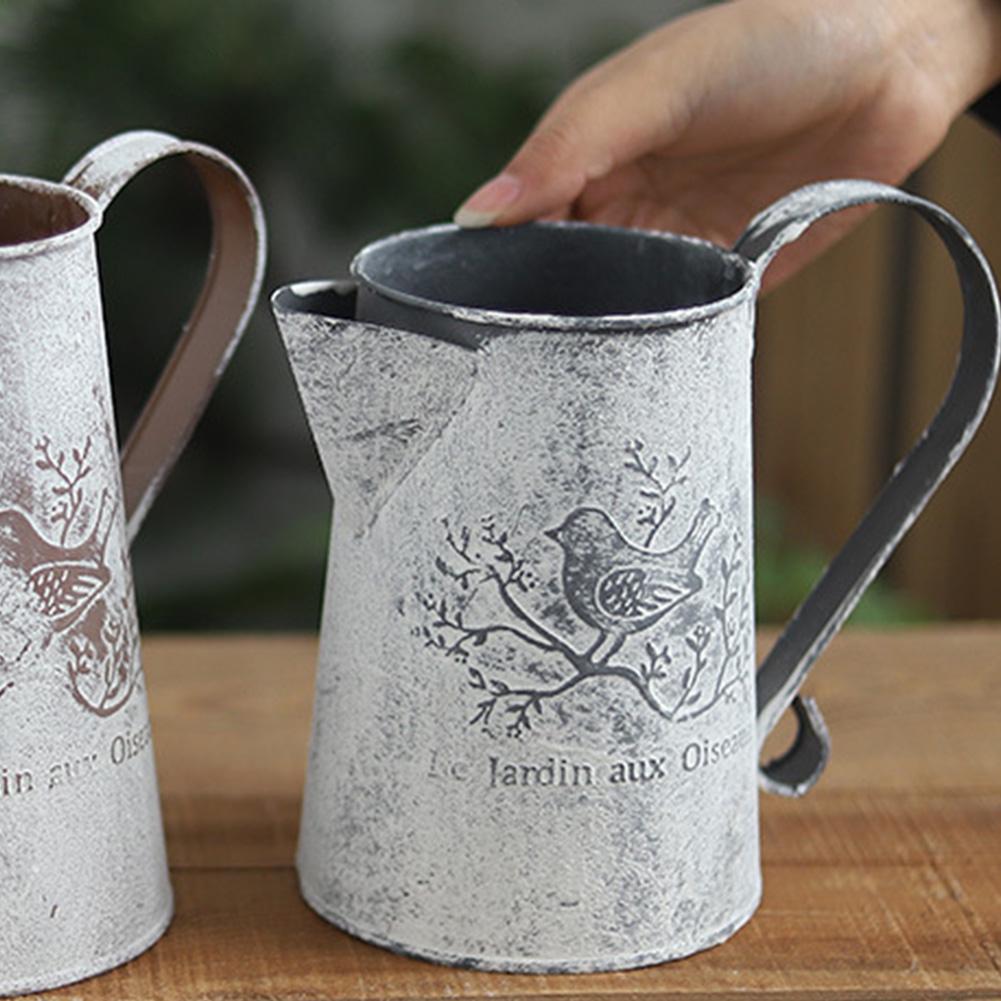 Sweet Room,Vintage Iron Art Bucket Dried Flower Vase Container Desktop Ornaments Decor