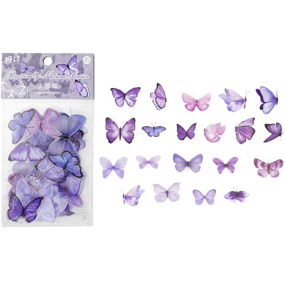 40pcs Colorful Butterfly Wings Stickers Epoxy Resin Fillings Plant Sticker for DIY Silicone Mold Filler Nail Art Crafts Decor