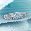 Elegant Beautiful Woman Fashion Exquisite Natural Aquamarine Gemstone Diamond Leaf Heart Ring Noble Princess Proposal Engagement Wedding Ring