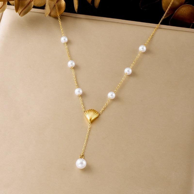Позолоченное жемчужное ожерелье-лариат с подвеской в виде ракушки и буквой Y