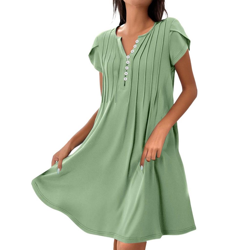 Women's Fashion V-Neck Color Pullover Comfortable Casual Button Down Dresses