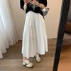 Women's High Waist White Midi Skirt: Slimming A-Line with Pockets for Spring-Summer.