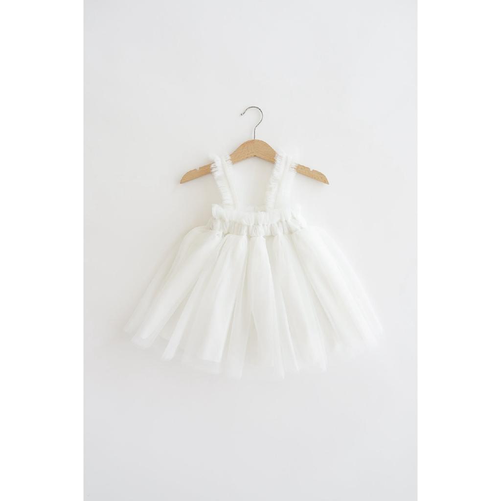 Baby Boy Boy Satin Lined Three Lels Plutized Tulle Adjustable Strap Dress (ecru)
