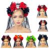 Повязка на голову на тему Хэллоуина День мертвых Череп Цветочная вуаль Повязка на голову Косплей Костюм Головной убор для взрослых Праздничные украшения для волос