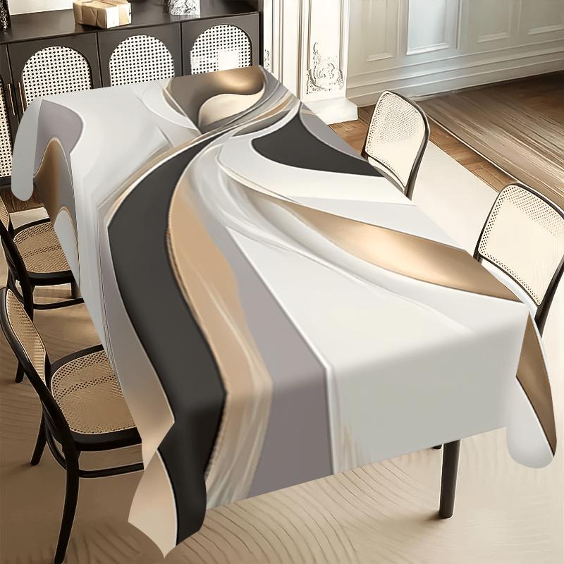 1pc Modern Light Luxury Tablecloth - Rectangular Polyester Table Cover with Elegant Black, White, and Beige Stripe Design, Machine Washable - Ideal fo