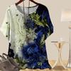 Women's Fashion Casual Loose Spring Shirt Women's Short Sleeve Creative Flowers Printed Tops