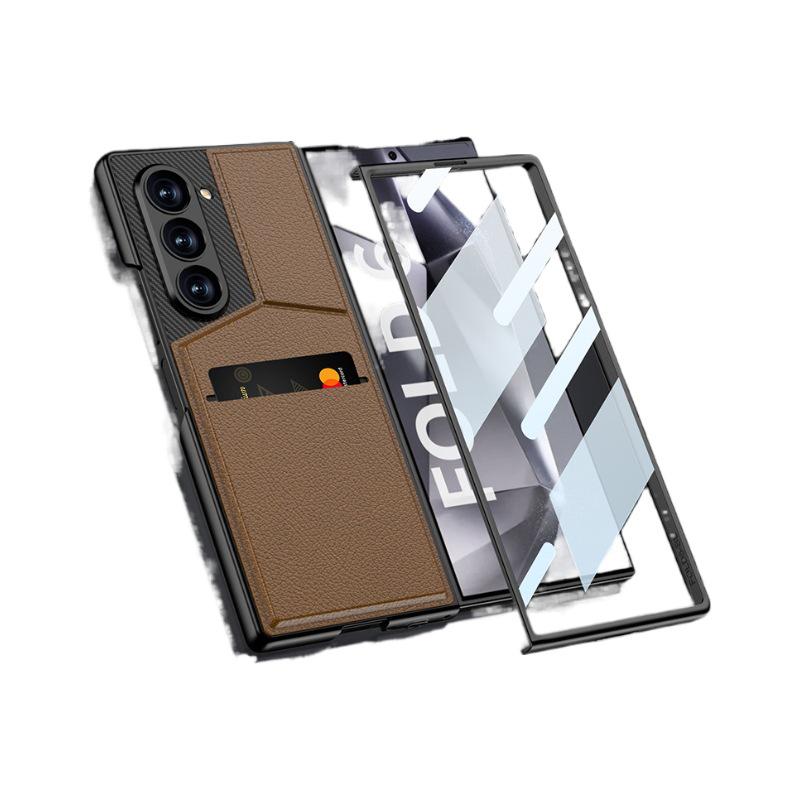 Чехол-подставка с держателем для карт Samsung Z Fold 6 - Премиальная кожа с интегрированной защитной пленкой